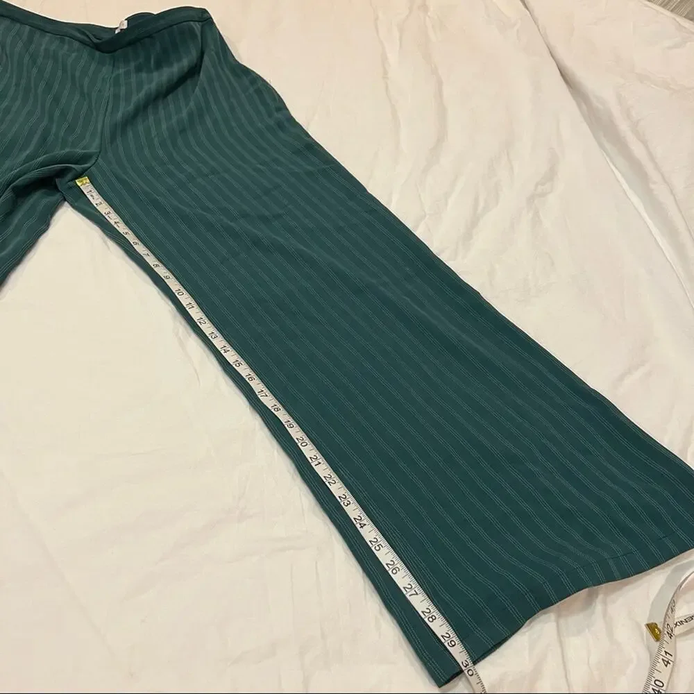 Leith Wide Leg Pinstripe Work Pants High Rise Green size XL